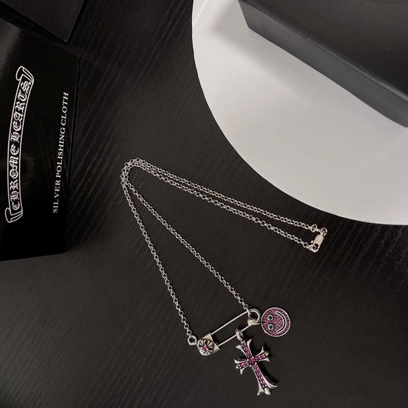 chrome hearts pink smiley cross necklace - Picture 3 of 9